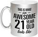 Bellatio Decorations Shoppartners Bv This is what an awesome 21 year old looks like cadeau zilveren mok / beker - 330 ml - verjaardag - kado koffiemok / theebeker