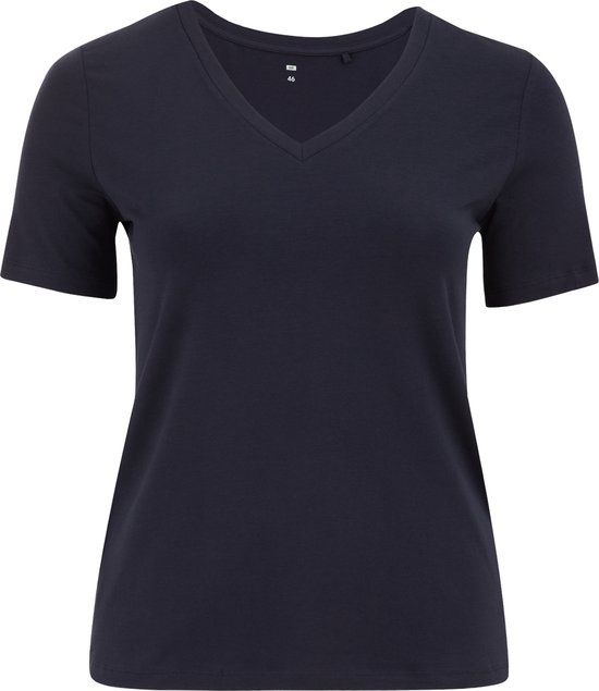 WE Fashion Curve Dames T-shirt met V-hals - Donkerblauw - Katoen - Maat 4XL