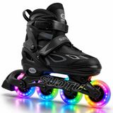 Suotu Inline skates, noir-gris – Patins à roulettes pour enfants avec une taille réglable 4 fois et des roues LED | Patins à roulettes pour enfants avec roulements ABEC-7