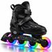 Suotu Inline skates, noir-gris – Patins à roulettes pour enfants avec une taille réglable 4 fois et des roues LED | Patins à roulettes pour enfants avec roulements ABEC-7