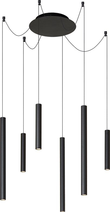 Lucide LORENZ - Black LED Pendant Light - 6 x 4W - Dimmable - 3000K - Ø120cm