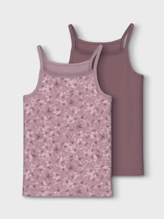 Name it 2-pak meisjes hemdjes - Mauve Flower - 116 - Paars