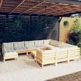 Prolenta Maison Exclusive - Tuinset voor 12 personen, met crèmekleurige kussens, van grenenhout