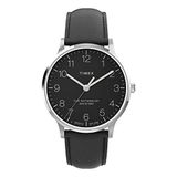 Timex Waterbury 40 mm herenhorloge - roestvrijstalen kast met zwarte wijzerplaat en zwarte leren band TW2V01500