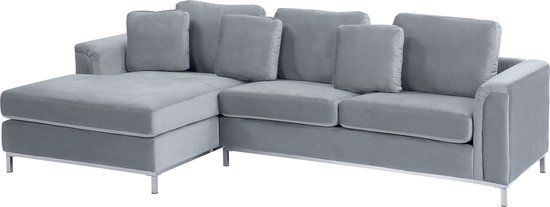 Beliani OSLO Hoekbank - Lichtgrijs - Rechterzijde - 270 cm - Fluweel