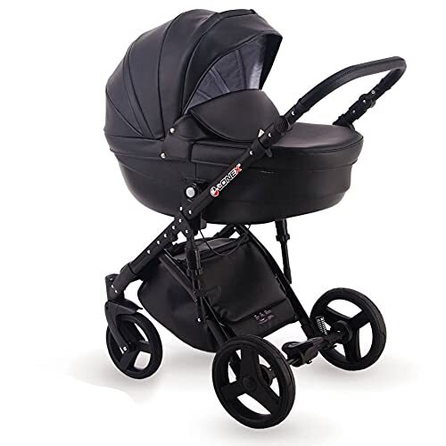 Lux4Kids Black S09 3-in-1 kinderwagen, 3-in-1 2-in-1, luchtbanden, buggy, keuze uit 16 kleuren naar keuze, met babyzitje