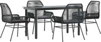 vidaXL 5-delige tuinset met kussens, zwart, polyrotan, glas