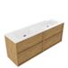 Saniclass Holz Frame Badkamermeubelset - 160x45x61.5cm - Flow solid surface wastafel wit - 2 wasbakken - zonder kraangaten - 4 lades - mat eiken natural (hout) SW1578620/SW1441150