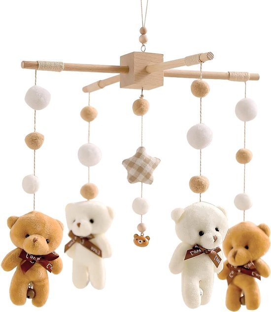 Baby mobiel met muziek houten speelgoed-hangend kinderbedje-ronddraaiende babybed windbel-speelgoed-hangende bedbel-pasgeboren rammelaars-mobile hanger. baby mobiel met muziek