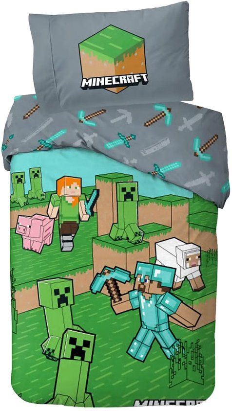 4KidsOnly Minecraft dekbedovertrek Meerkleurig Katoen Eenpersoons