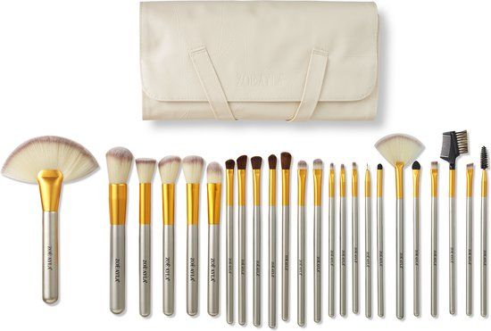 Zoe Ayla Zoë Ayla 24-delige Make-up Kwasten Set - Rose & Beige - Synthetisch Haar - Incl. Luxe Reistas