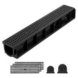 VEVOR Lineaire afvoergoot voor buiten, 1020 x 154 x 140 mm, 3 stuks HDPE, afvoer met roosters en eindstukken, drainagesysteem voor oprit, terras, zwembad, binnenplaats, tuin, trottoir en garage, zwart