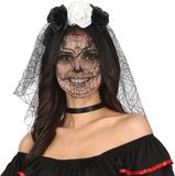 Merkloos Halloween thema diadeem met bloemen en sluier