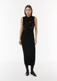 Comma Zwarte Jurk met Pailletten, Lange Mouw, Opstaande Kraag, Kuithoogte, Viscose, Maat 36
