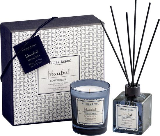 Atelier Rebul Istanbul Bosphorus - Luxury Mini Home Geschenkset - Geurstokjes (50ml) + Geurkaars (65g) - Frisse & Aquatische geur