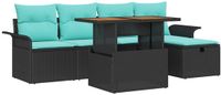 vidaXL Tuinbank Set 6-delig Zwart Polyrattan