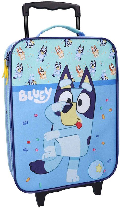 Bluey Best Friends Fun Trolley Koffer - Handbagage Kind - Softcase - 14 Liter - 47 x 31 x 14 cm - Blauw