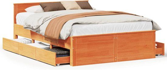 vidaXL Bedframe met Hoofdbord - Hout - Wasbruin - 140x200 cm