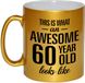 Bellatio Decorations Bol Gouden mok / beker - 330 ml - Keramiek - Goudkleurig