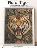 Floral Tiger Cross Stitch Pattern: A Full Coverage Botanical Tiger for Bold Stitching