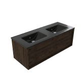 Saniclass Holz Frame Badkamermeubelset - 120x45x42cm - Vygo keramische wastafel zwart - 2 wasbakken - zonder kraangaten - 1 lade - mat eiken charcoal (hout) SW1420773/SW773933