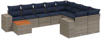 vidaXL 10-delige tuinbankset met kussens, grijs, polyrotan