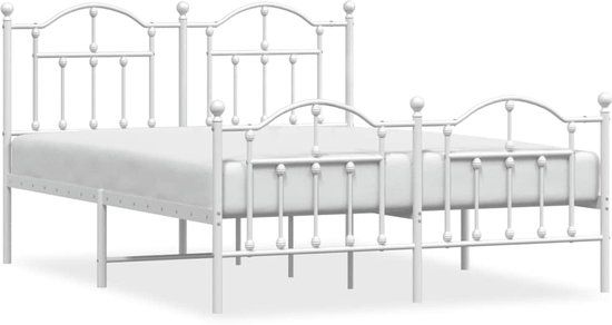 vidaXL Bedframe met hoofd- en voeteneinde metaal wit 135x190 cm