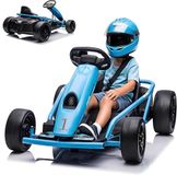 Krachtige driftkart voor kinderen van 8-12 jaar: 24 V, 2 motoren 300 W, 8 km/u, muziekfunctie, softstart, grote zitting, veiligheidsgordel, robuust elektrisch voertuig voor E