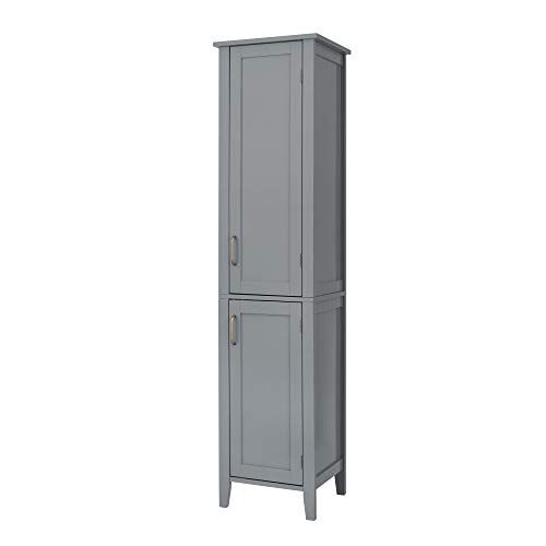 Teamson Home Kolomkast - Badkamerkast - Mercer Hoge Houten Kast Met 2 Deuren en 3 Planken - Grij - 159.4 x 38.1 x 33 (cm)