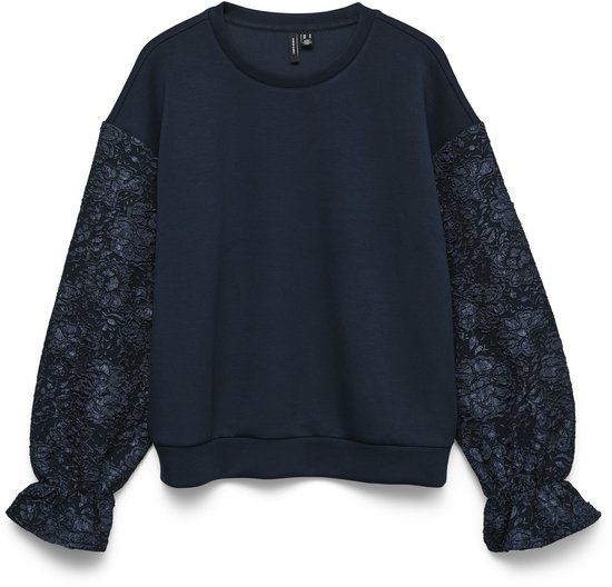 VERO MODA VMNOOR JAQUARD SLEEVE SWEATSHIRT EXP Dames Trui XXL Navy Blazer