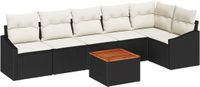 vidaXL Tuinbank Set 7-delig Zwart Polyrattan