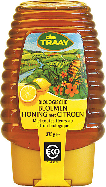 De Traay Honing Bloemen Citroen Knijpfles Biologisch 375gr