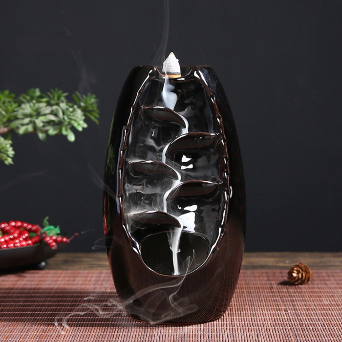 Minideal Minideal Aromatherapie Sier Wierookbrander Waterval Terugstromen - Backflow Incense Burner Feng Shui Decor Ornament Zwart