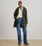 Lauren Ralph Lauren Manteau matelassé pour femmes avec capuche verte en losange (L), Casuel, Polister recyclé