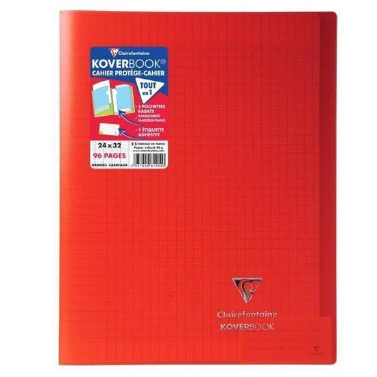 Clairefontaine Koverbook notitieboek - 24 x 32 cm - 96 pagina's Seyes - Rode doorzichtige Polypro omslag