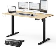 SENSE7 NOJO LIGHT - Zit Sta Bureau - 140 cm x 70 cm - Elektrisch bureau - Verstelbare bureau - Elektrische Hoogteverstelling - Hoogte 72-118 cm - Intelligent Bedieningspaneel - Lichtbruin-zwart