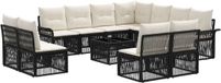 vidaXL Tuinbank - Set - 12-zits - Zwart - Polyrattan