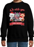 Bellatio Decorations Kersttrui / sweater - voor jongens/meisjes - we wish you - zwart - Kerst poesjes - katten - dieren 110/116
