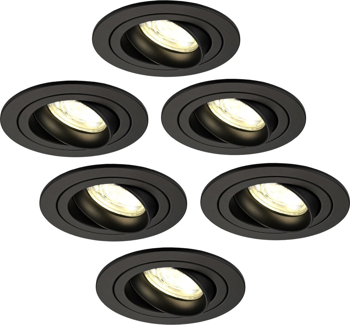 LEDVION Dimbare LED inbouwspots Zwart - Tokyo - 5W - 2700K - ø92mm - 6 pack