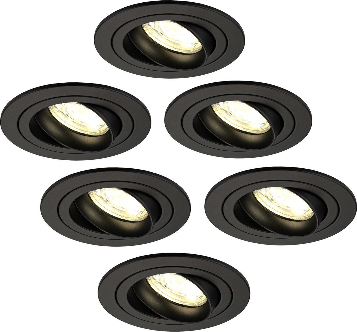 LEDVION Tokyo - LED Inbouwspots - 6-Pack - Zwart - 5W - 2700K - ø92mm - Dimbare spots