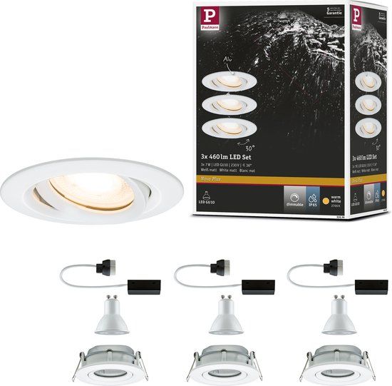 Paulmann Nova - Inbouwspot - Set van 3 - Wit - Rond - IP65 - GU10 - Zwenkbaar - LED - 7W - 2700K