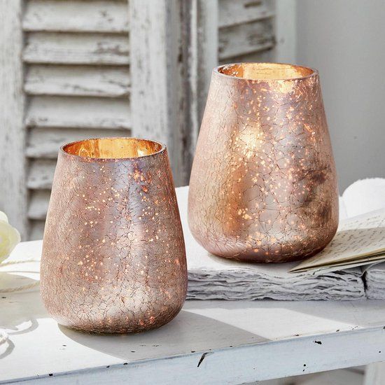 LOBERON Windlicht set van 2 Chanut roze/goudkleurig