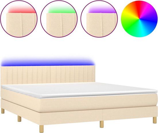 vidaXL Boxspring met matras en LED stof crèmekleurig 160x200 cm