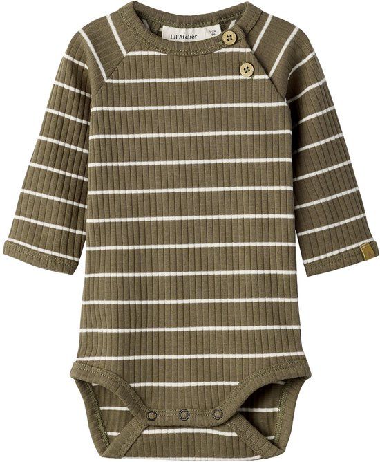 Lil' Atelier Baby Romper Lange Mouwen Gestreepte Shitake Maat 80