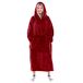 Waitu Draagbare deken sweatshirt voor dames en heren, super warme en gezellige grote deken hoodie, dikke flanellen deken met mouwen en gigantische zak - rood