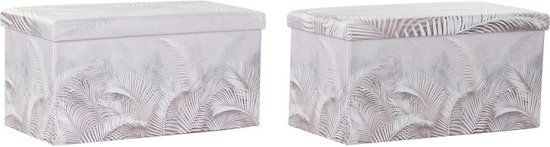 DKD Home Decor Multi-functionele Kist DKD Home Decor Opvouwbaar Grijs PU Tropisch (71,5 x 35 x 36 cm) (2 Stuks)