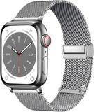 By Qubix Qubix Milanese bandje met vouwbare magneetsluiting - Zilver - Geschikt voor Apple Watch 44mm / 45mm / 46mm / 49mm