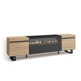 Skraut Home TV-kast | televisie | woonkamermeubels | opslag | 200 x 57 x 35 cm | voor tv's tot 80 inch | elektrische open haard | industrieel design | moderne stijl | eiken en zwart