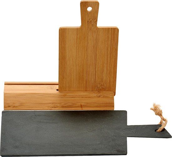Arte r Set van 2 Snijplanken - Leisteen & Bamboe - 17 x 31 cm - Serveerplanken