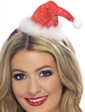 Smiffys Kerst diadeem - mini kerstmuts - rood - polyester - kerst haarband